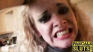 British skank called Anita gets mouth full of cum after rough anal